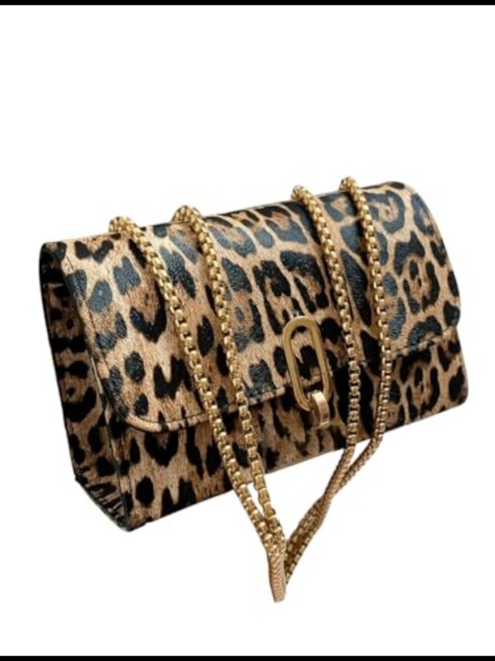 Leopard Print PU Leather Crossbody Shoulder Bag with Chain Strap and Buckle